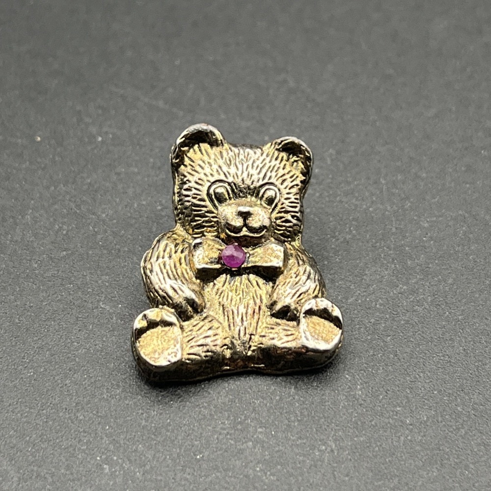 Teddy Bear Stuffed Animal Gold Tone Faux Ruby Lapel Hat Pin
